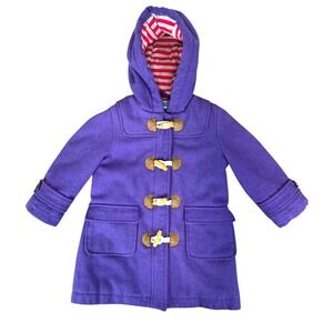 Mini Boden Purple Hooded Wool Blend Duffle Toggle Purple Peacoat Coat Lined 2-3